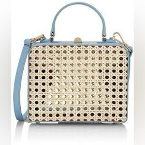 Mehry Mu Mini Luna Leather and Rattan Box Bag in Baby Blue